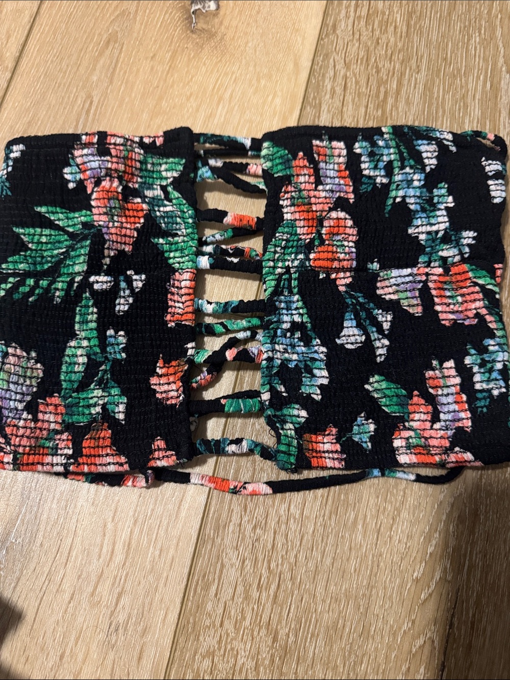 Skylar + Madison Black Floral Smocked Bandeau with Lattice Straps